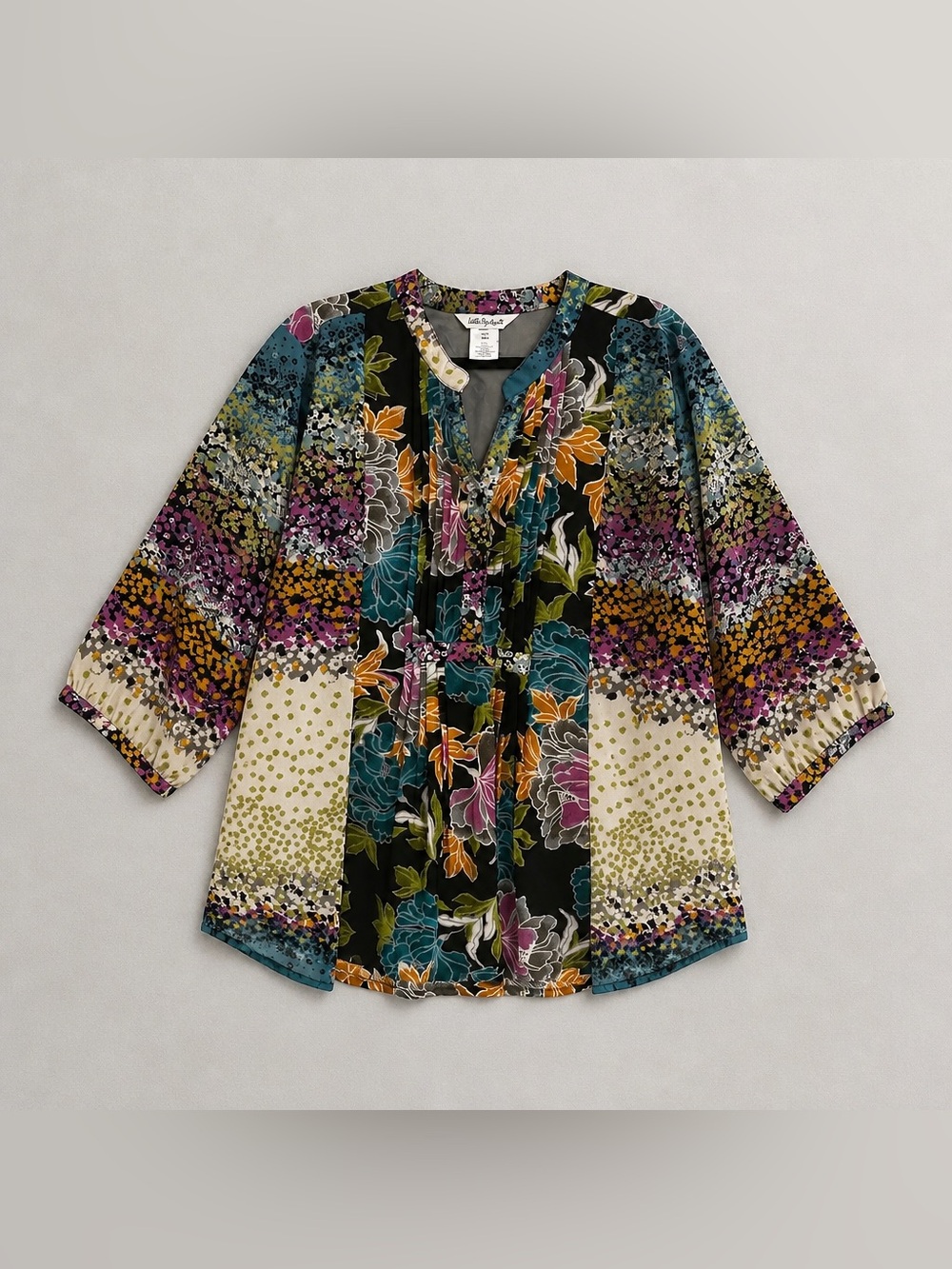Ulla Popken Black Floral Long-Sleeve Peplum Top